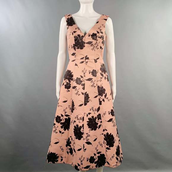 EMILIA WICKSTEAD Petrova Pink Black Polyester Floral Sleeveless V-NeckDress - Picture 1 of 7